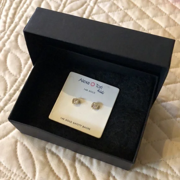 Alex and Tori Accessories Alex Tori Kids 4k Square Cz Pave Safety Close Pierced Studs Gift Box Poshmark